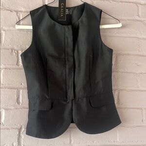 Gracia Black Sleeveless Blazer Vest